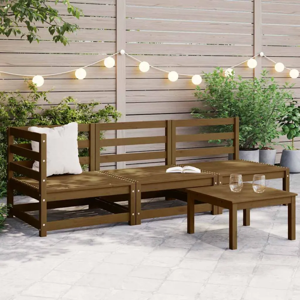 3 pcs conjunto lounge de jardim pinho maciço castanho mel para Piscina e Jardim