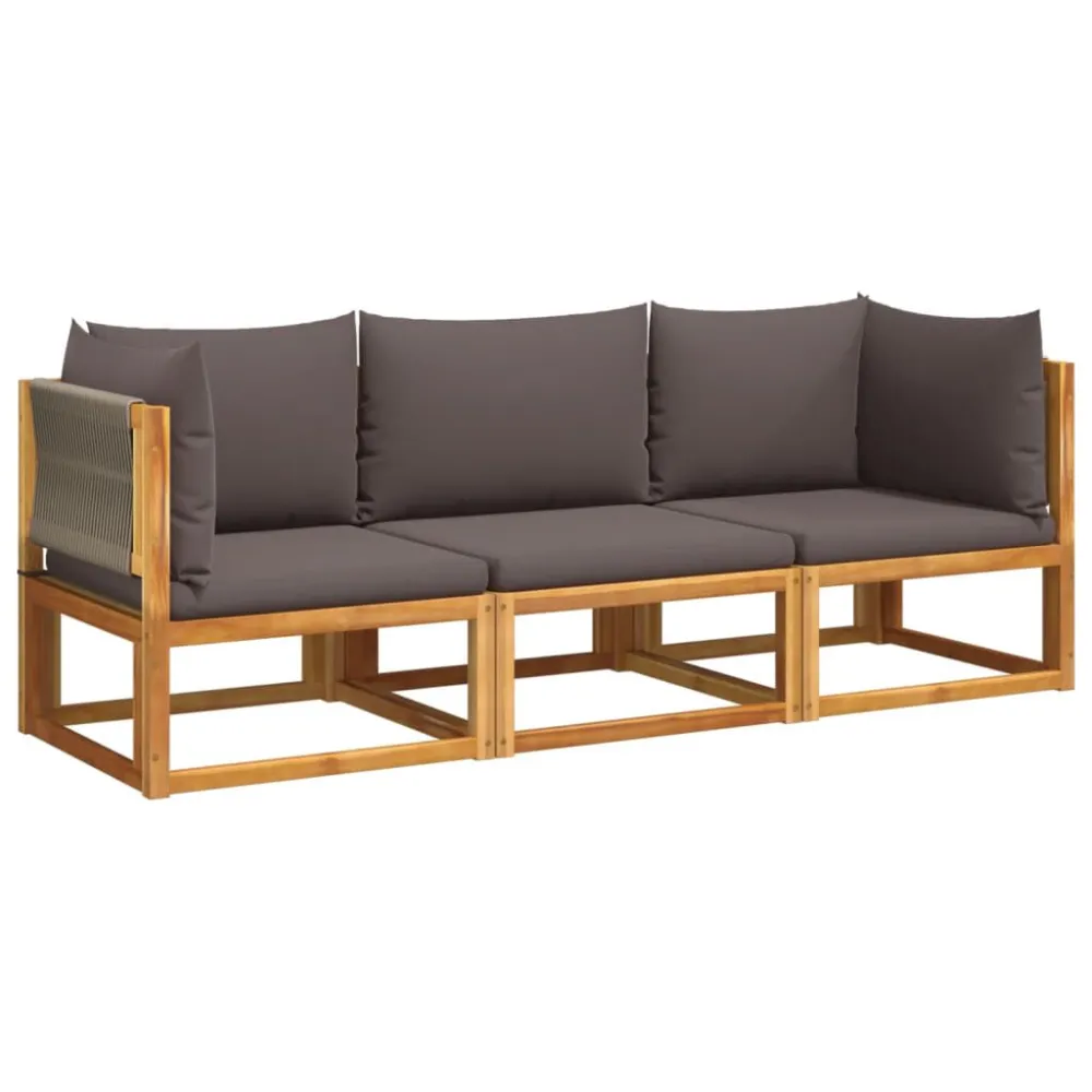 3 pcs conjunto de sofás de jardim com almofadões acácia maciç com Revestimento em Textilene
