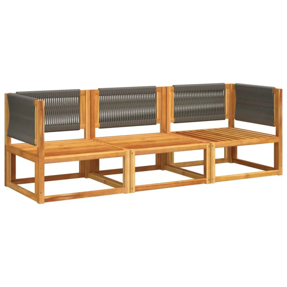 3 pcs conjunto de sofás de jardim com almofadões acácia maciç com Revestimento em Textilene