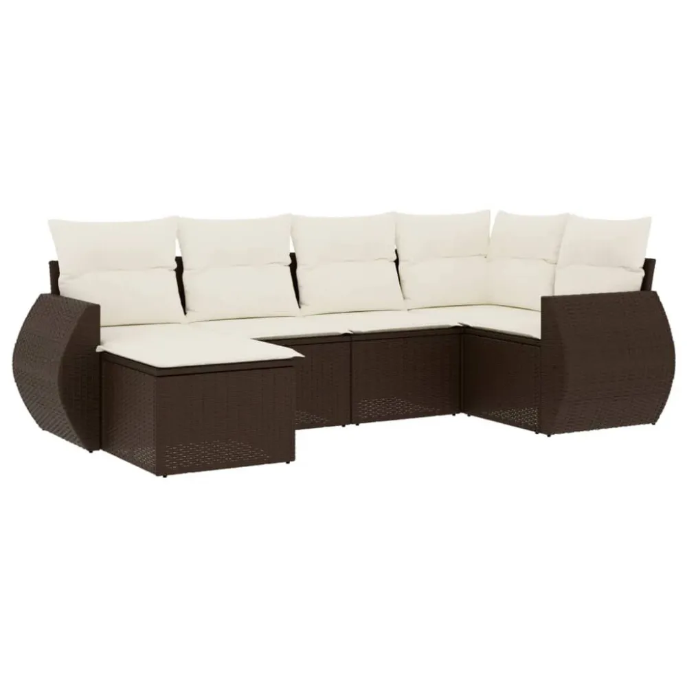 6 pcs conjunto de sofás jardim com almofadões vime PE castanho para Piscina e Jardim
