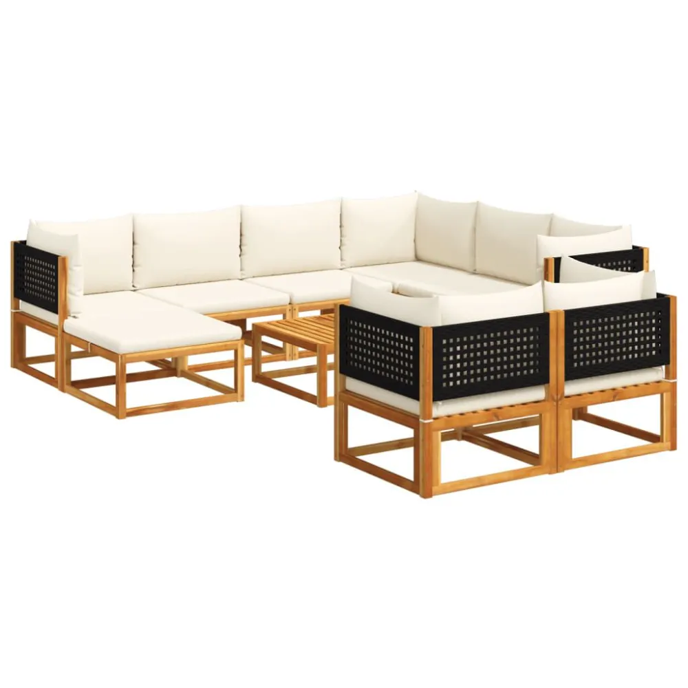 10 pcs conjunto de sofás de jardim com almofadões acácia maciç em Tecido Sunbrella