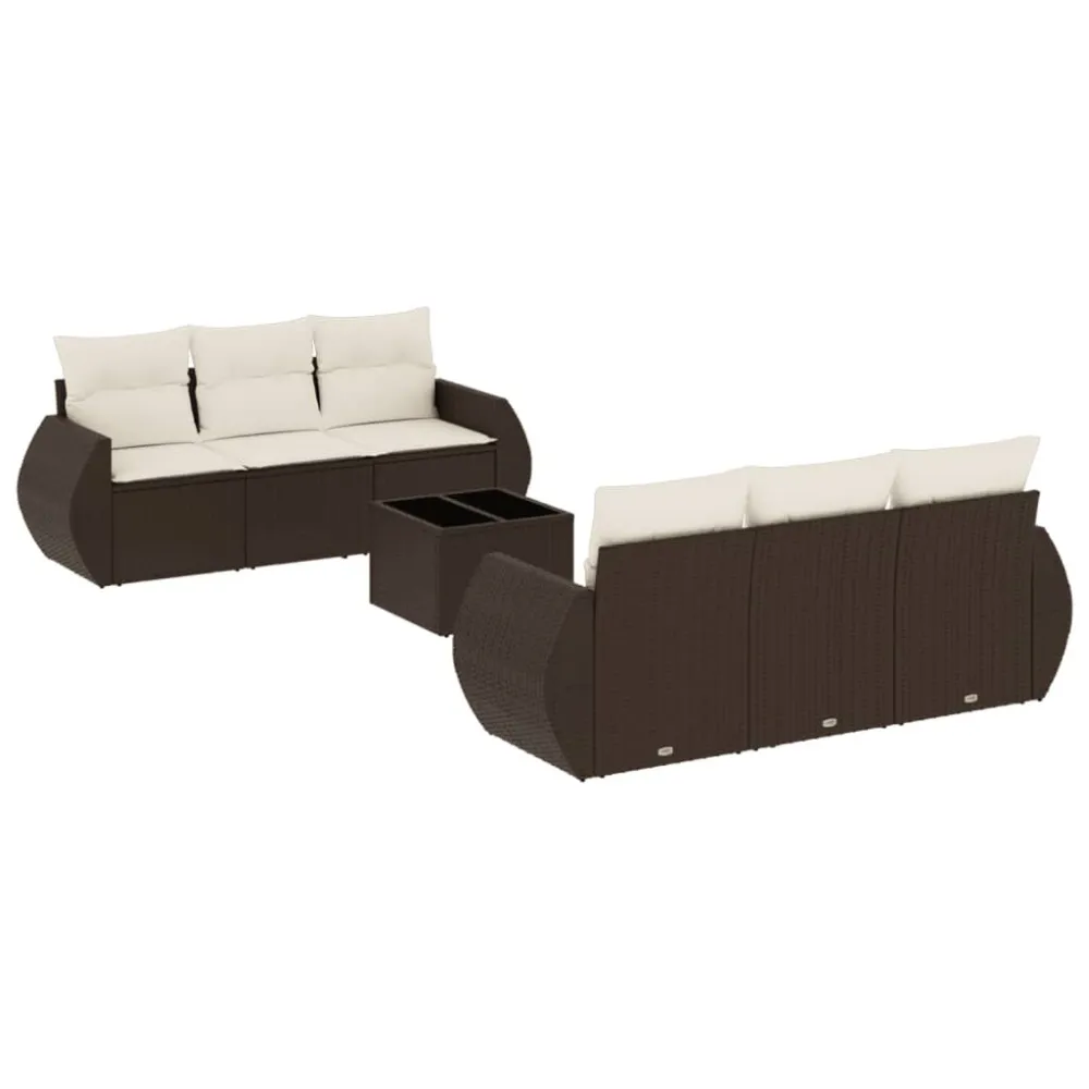 7 pcs conjunto de sofás jardim com almofadões vime PE castanho em Ferro Forjado