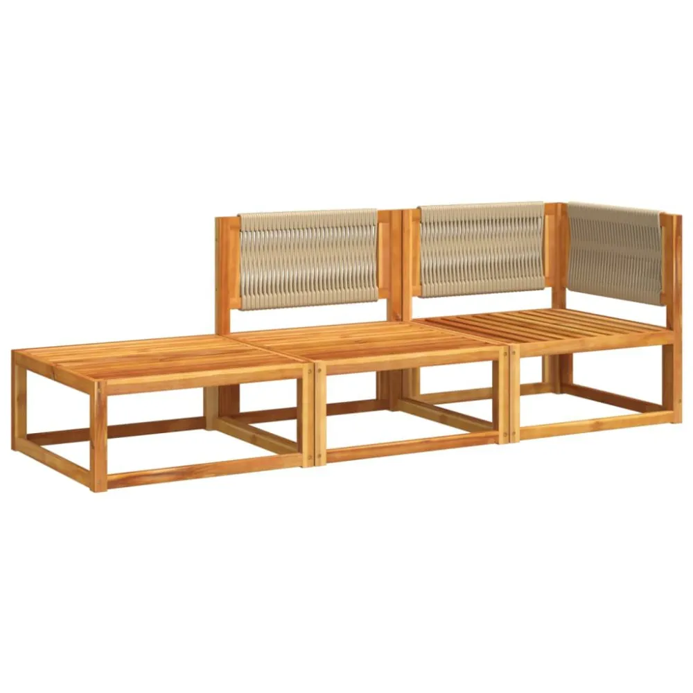 3 pcs conjunto de sofás de jardim com almofadões acácia maciç com Encosto Ajustável