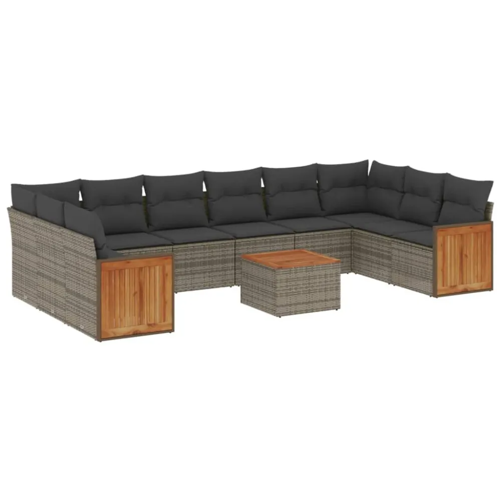 11 pcs conjunto sofás de jardim com almofadões vime PE cinzento para Piscina e Jardim