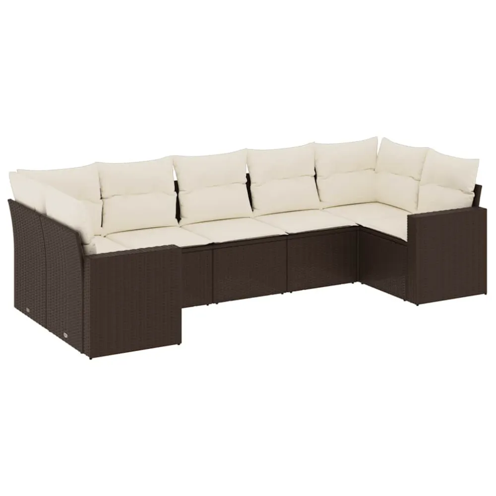 7 pcs conjunto de sofás jardim com almofadões vime PE castanho em Ferro Forjado