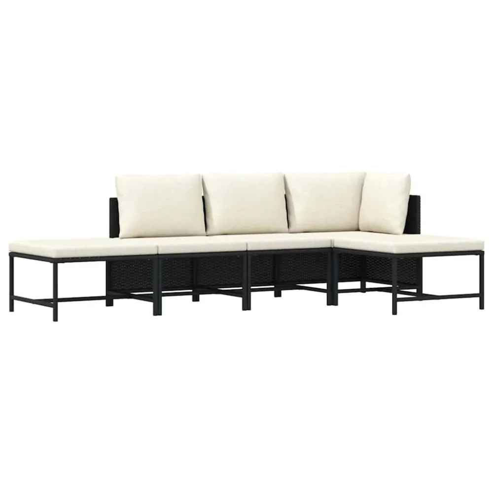5 pcs conjunto sofás de jardim com almofadões vime PE preto | Resistente à Chuva | Confortável