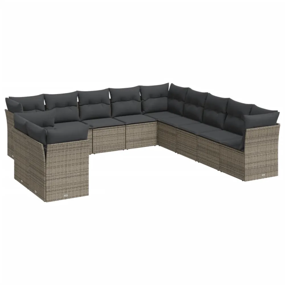 11 pcs conjunto sofás de jardim com almofadões vime PE cinzento para Piscina e Jardim