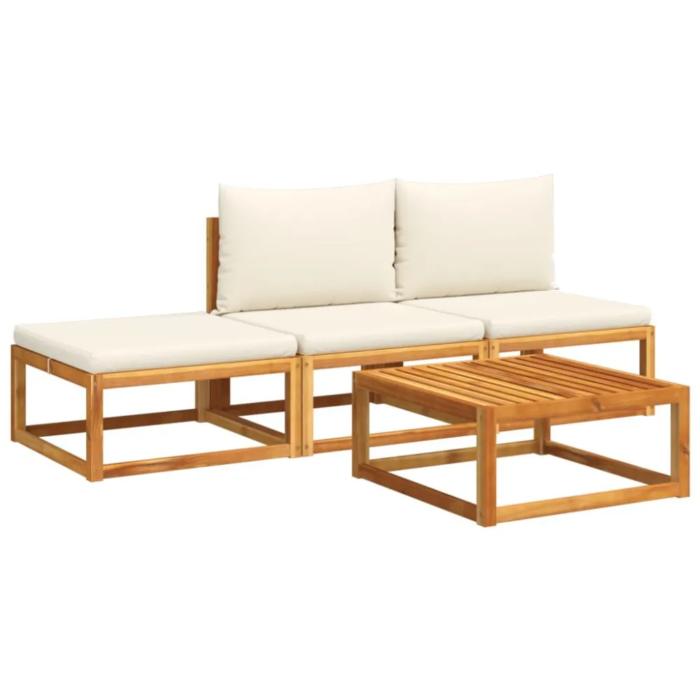 4 pcs conjunto de sofás de jardim com almofadões acácia maciç | Montagem Fácil e Rápida