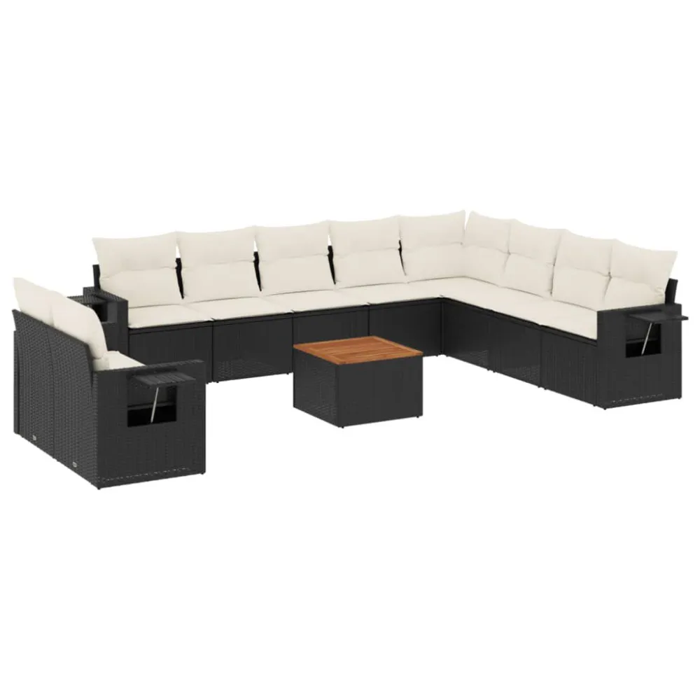 11 pcs conjunto sofás de jardim com almofadões vime PE preto em Tecido Sunbrella