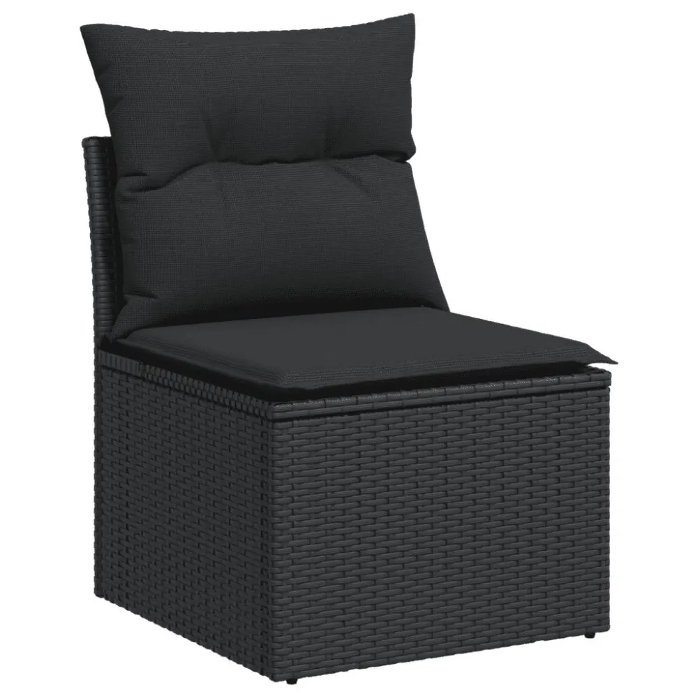 6 pcs conjunto sofás de jardim com almofadões vime PE preto | Resistente à Chuva | Confortável
