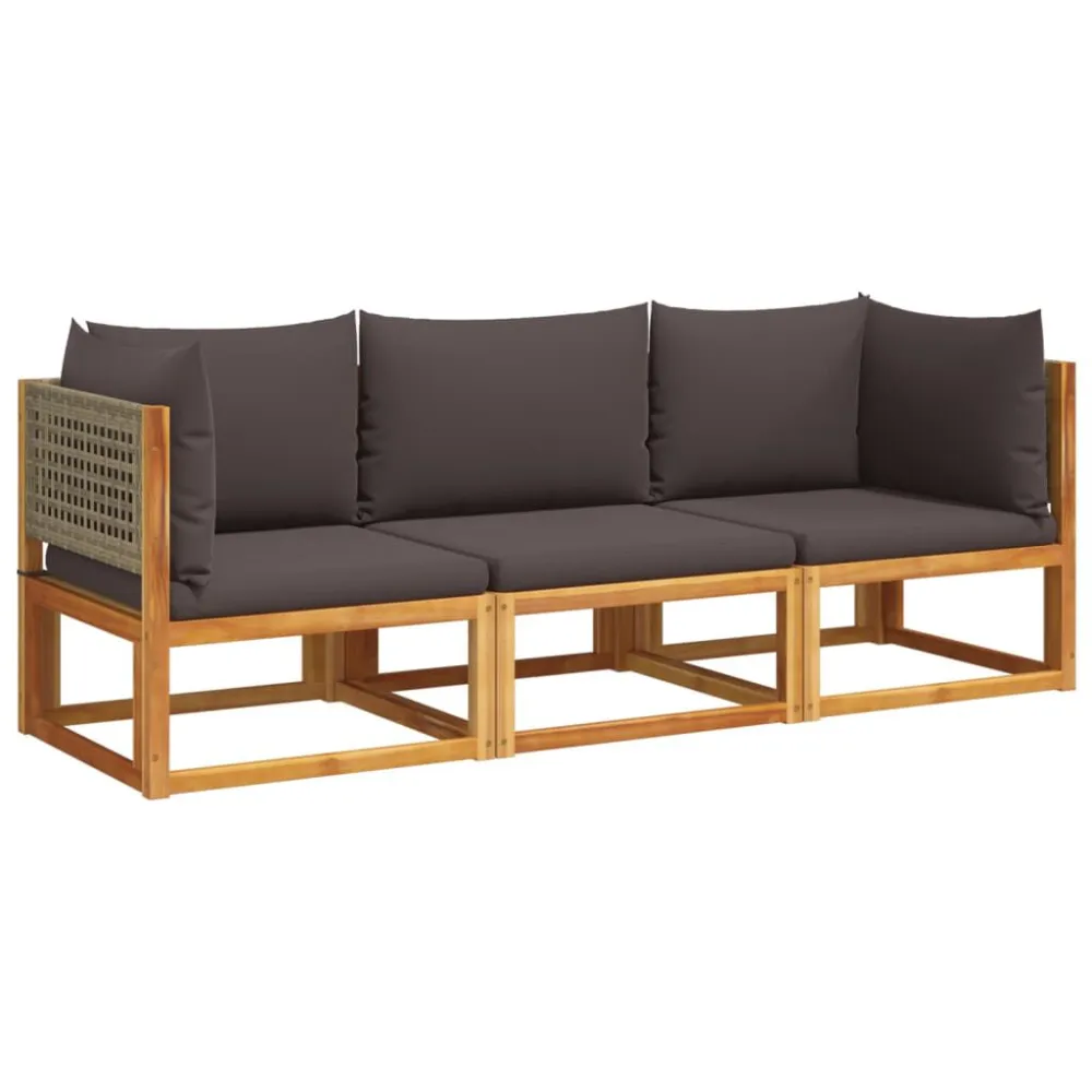 3 pcs conjunto de sofás de jardim com almofadões acácia maciç para Piscina e Jardim