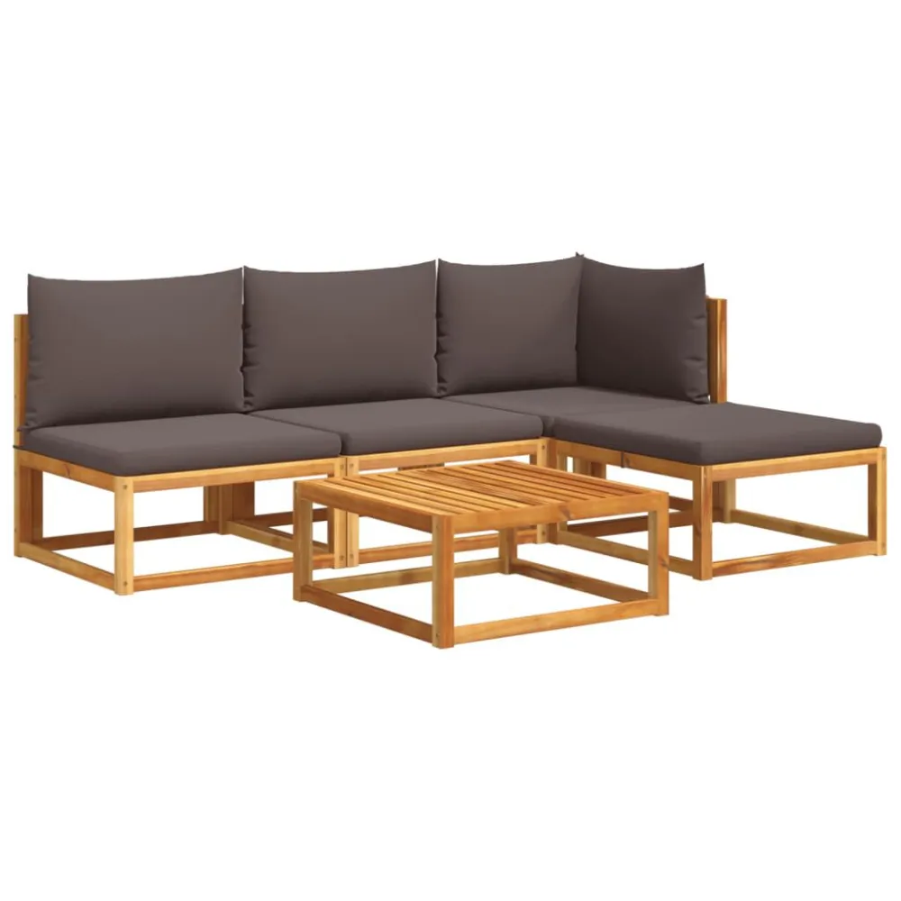 5 pcs conjunto de sofás de jardim com almofadões acácia maciç Fácil de Guardar