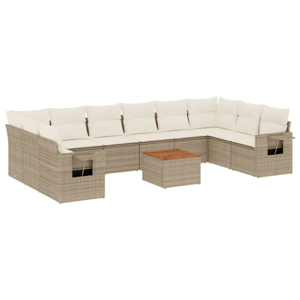 11 pcs conjunto sofás de jardim com almofadões vime PE bege com Estrutura em Alumínio