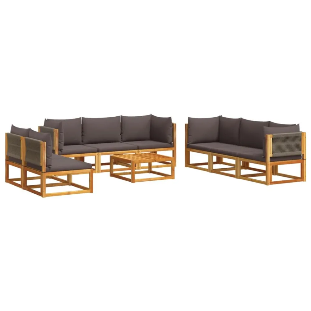 9 pcs conjunto de sofás de jardim com almofadões acácia maciç com Encosto Ajustável
