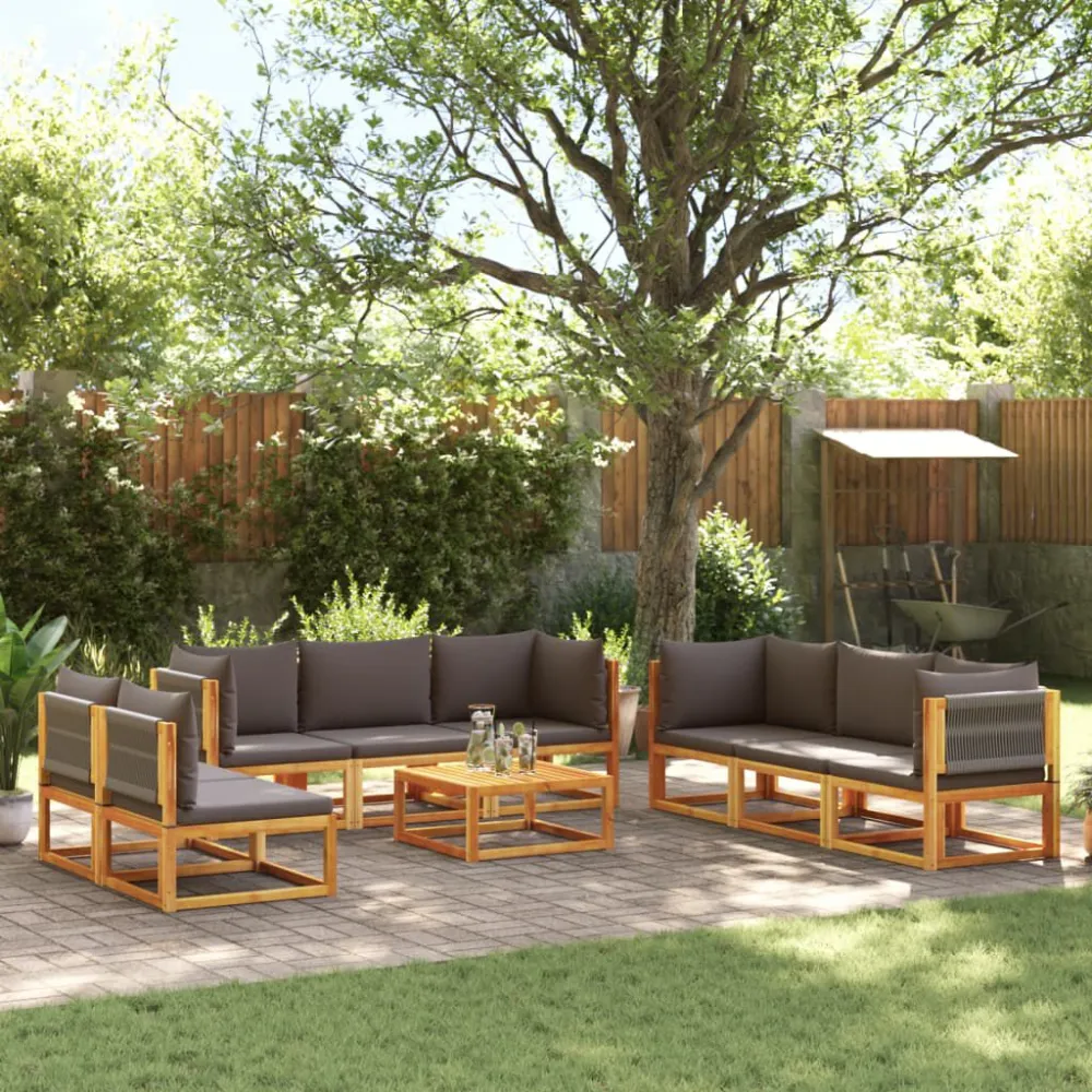9 pcs conjunto de sofás de jardim com almofadões acácia maciç com Encosto Ajustável