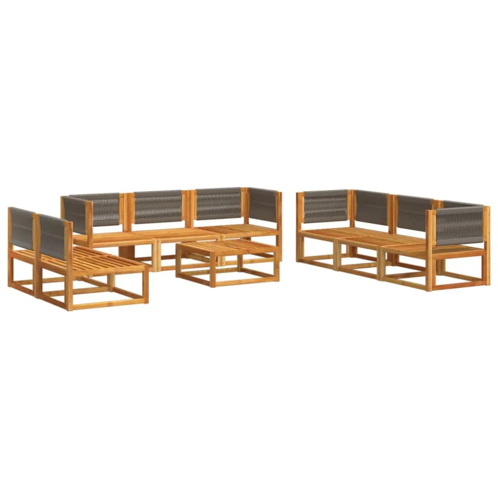 9 pcs conjunto de sofás de jardim com almofadões acácia maciç com Encosto Ajustável