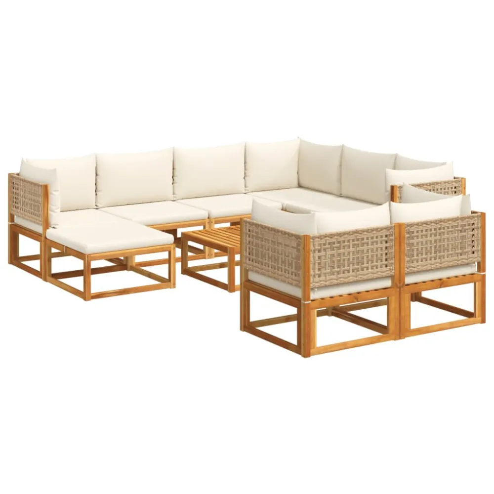 10 pcs conjunto de sofás de jardim com almofadões acácia maciç em Tecido Sunbrella
