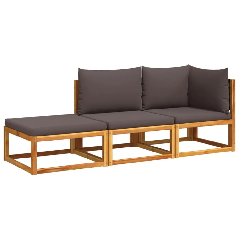 3 pcs conjunto de sofás de jardim com almofadões acácia maciç Dobrável e Portátil