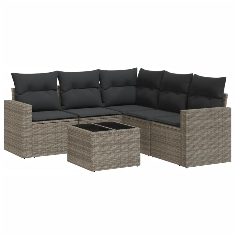 6 pcs conjunto sofás de jardim com almofadões vime cinzento | Resistente à Chuva | Confortável