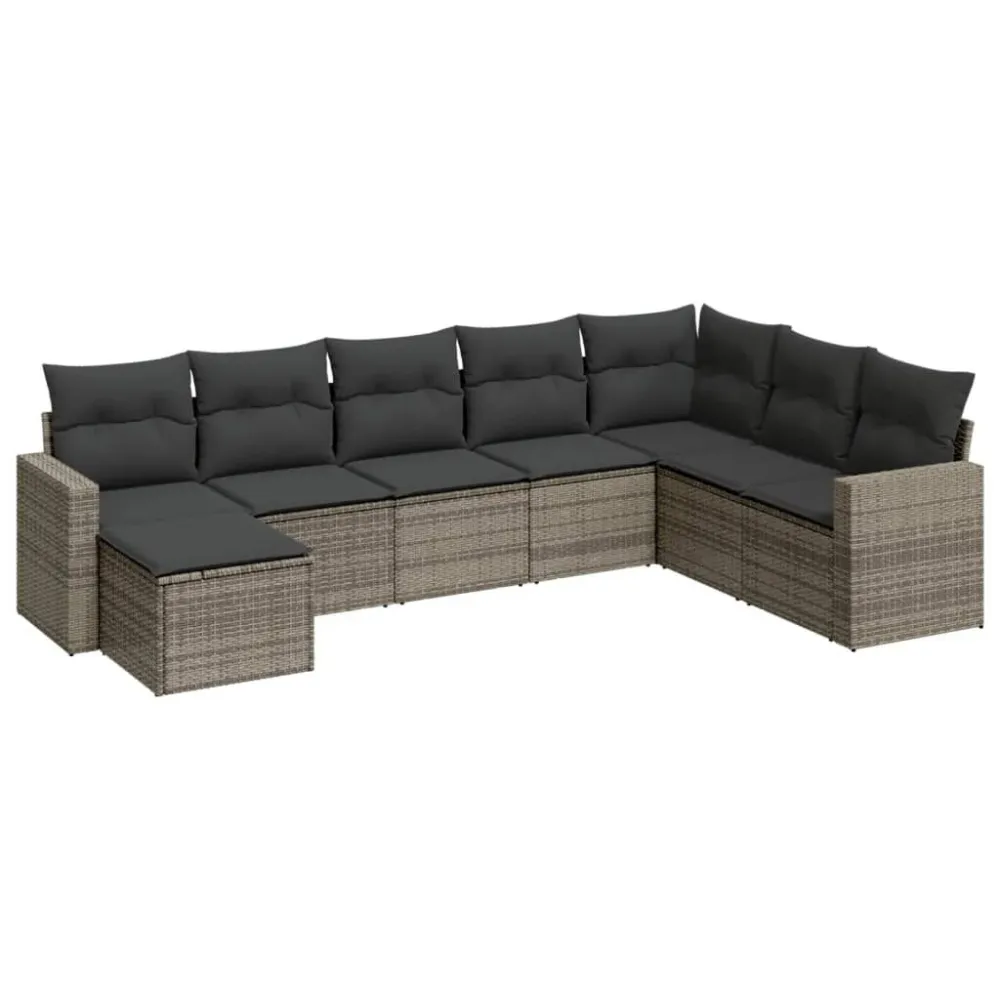 8 pcs conjunto sofás de jardim com almofadões vime PE cinzento com Revestimento em Textilene