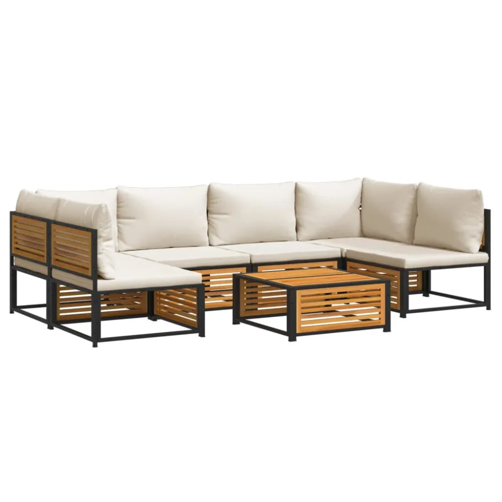 7 pcs conjunto sofás jardim comalmofadões madeira maciç acácia Fácil de Guardar