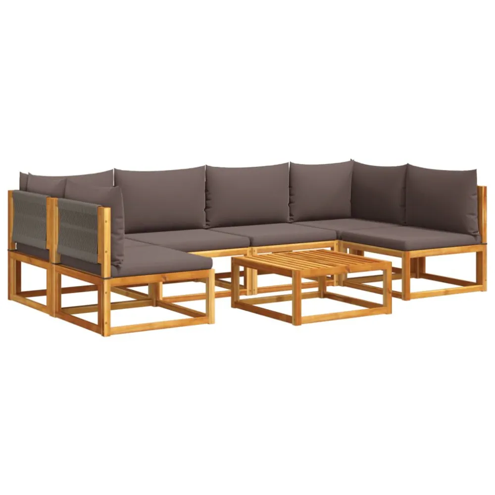 7 pcs conjunto sofás jardim comalmofadões madeira maciç acácia | Montagem Fácil e Rápida