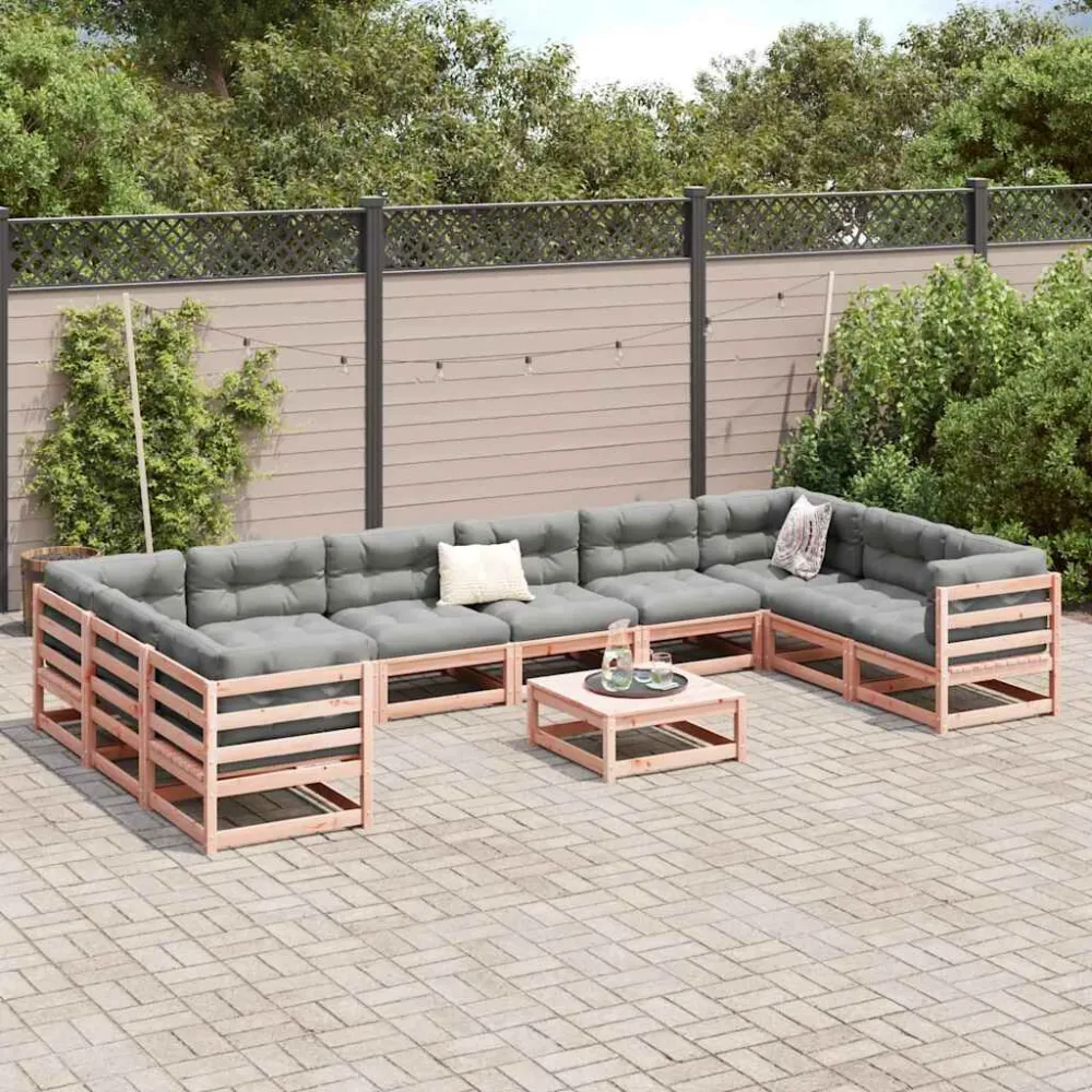 11 pcs conjunto sofás jardim madeira abeto-de-douglas com Estrutura em Alumínio