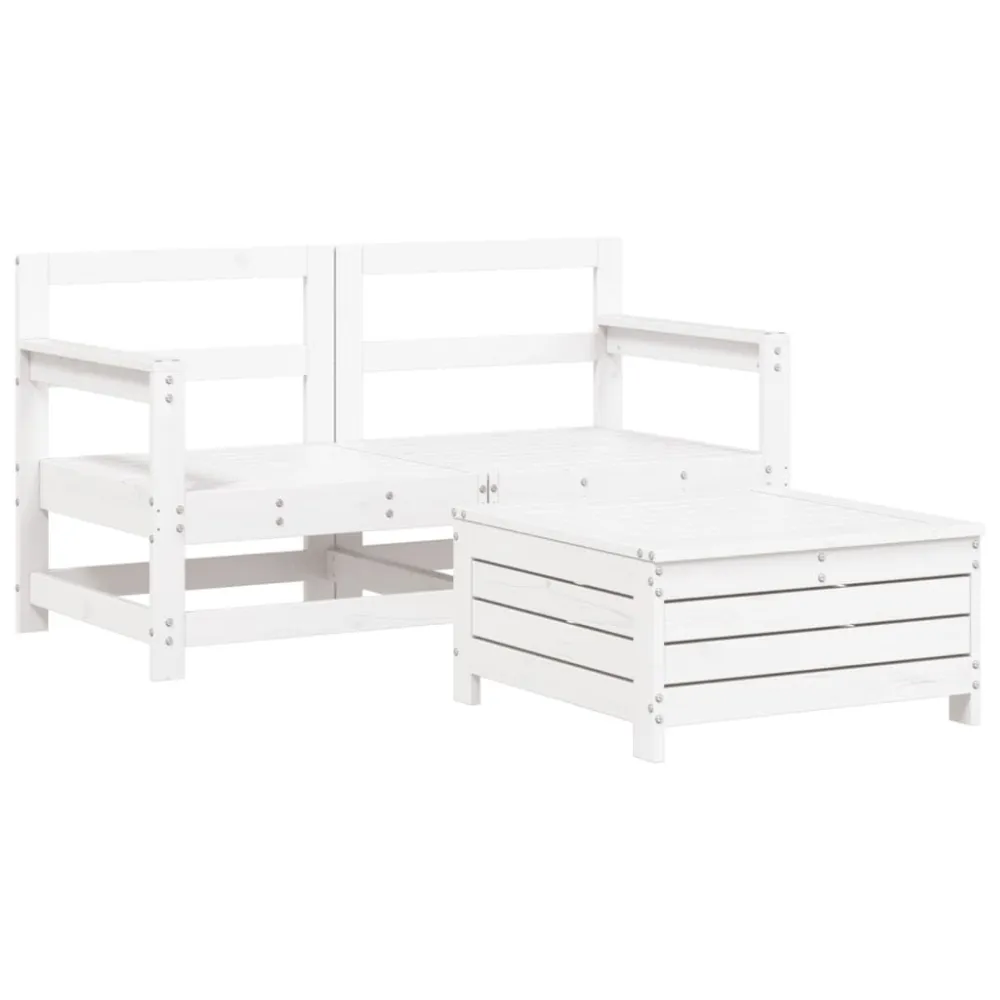 3 pcs conjunto sofás de jardim madeira de pinho maciç branco para Relaxamento ao Ar Livre