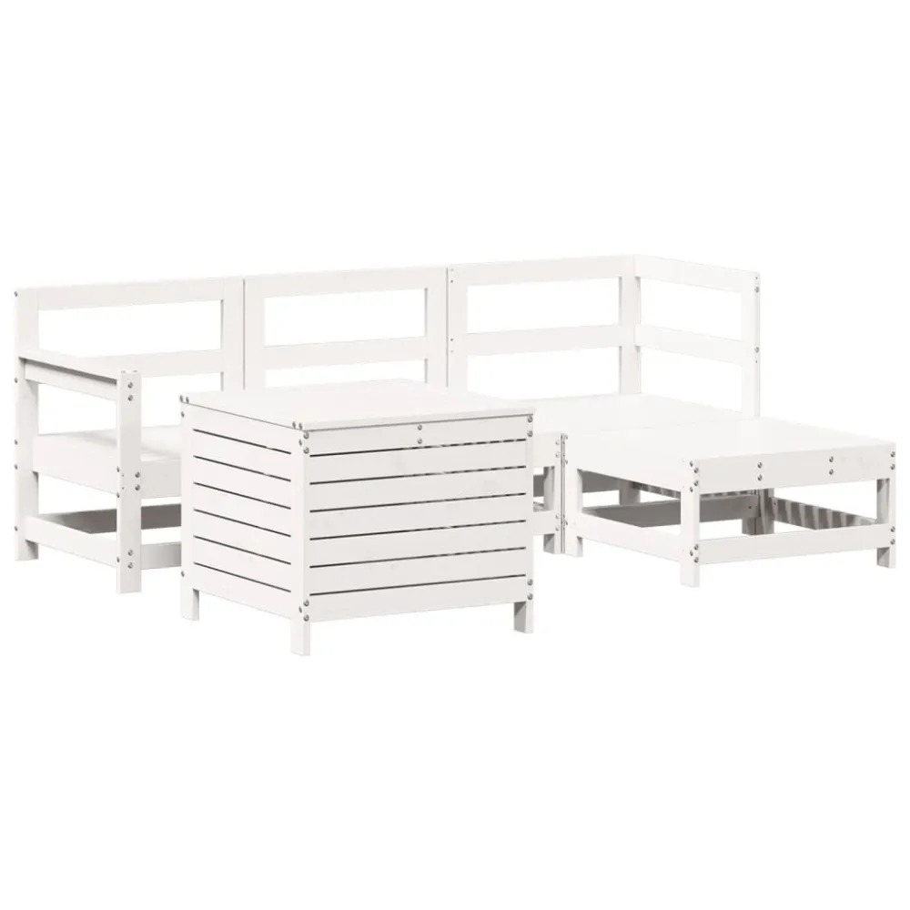 5 pcs conjunto de sofás de jardim madeira pinho maciç branco com Encosto Ajustável