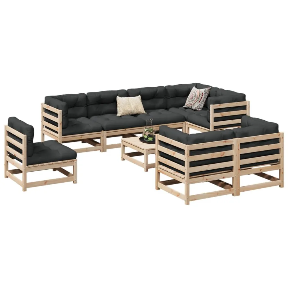 9 pcs conjunto sofás de jardim madeira de pinho maciço Fácil de Guardar