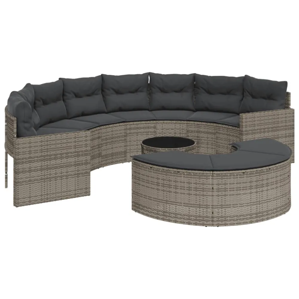 3 pcs conjunto de sofás de jardim semicircular vime PE cinzento Fácil de Guardar