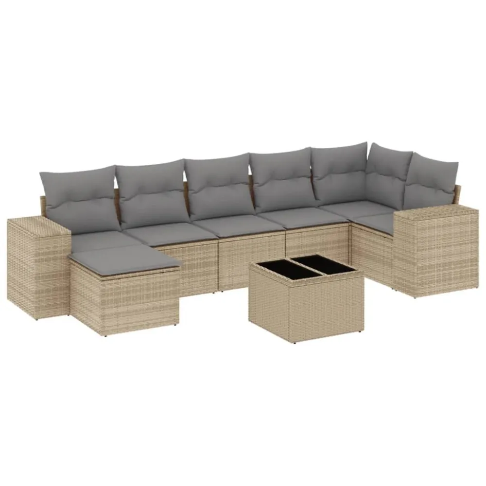8 pcs conjunto de sofás para jardim com almofadões vime PE bege para Relaxamento ao Ar Livre