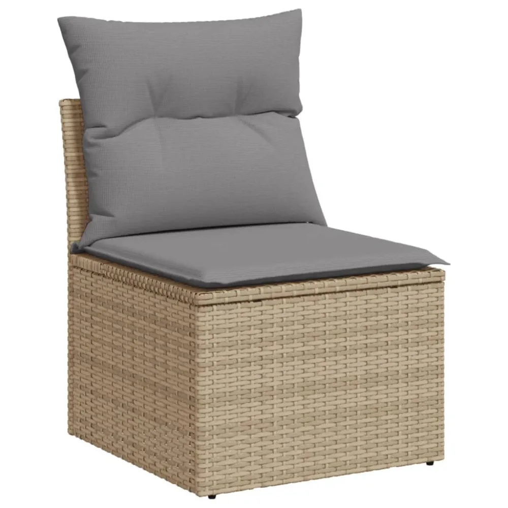 8 pcs conjunto de sofás para jardim com almofadões vime PE bege para Relaxamento ao Ar Livre