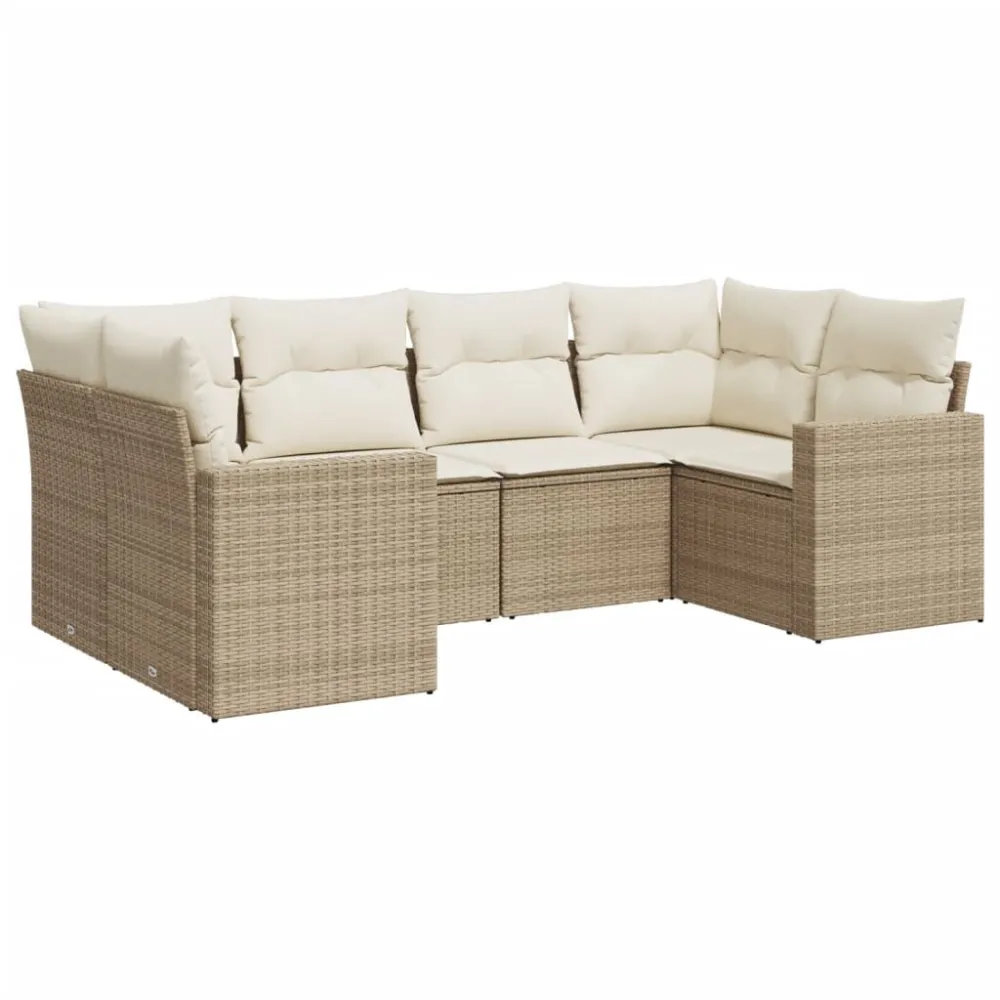 6 pcs conjunto de sofás para jardim com almofadões vime PE bege com Encosto Ajustável