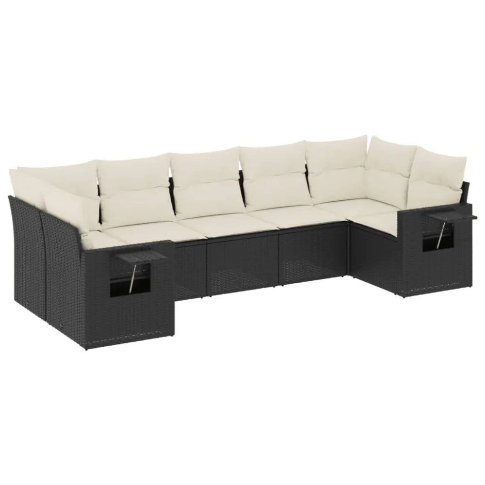 7 pcs conjunto de sofás para jardim com almofadões vime PE preto Dobrável e Portátil