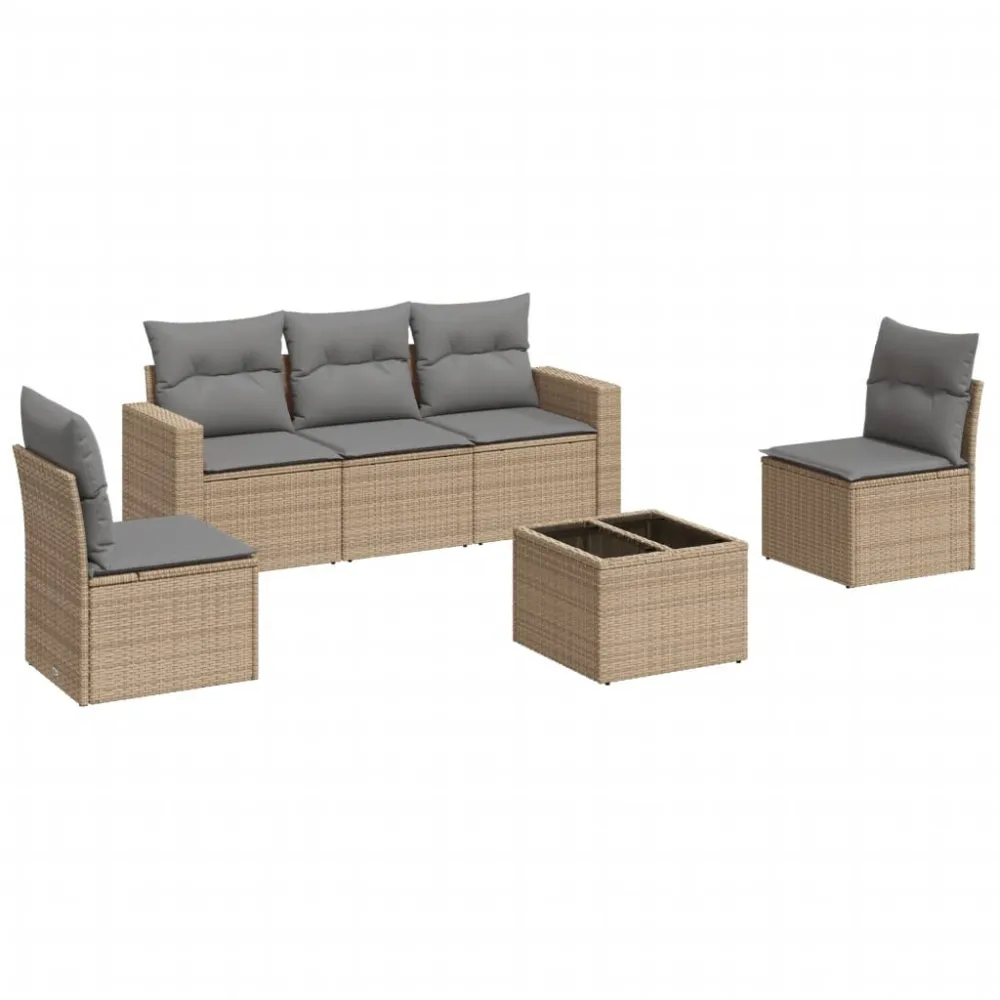 6 pcs conjunto de sofás para jardim com almofadões vime PE bege com Estrutura em Alumínio