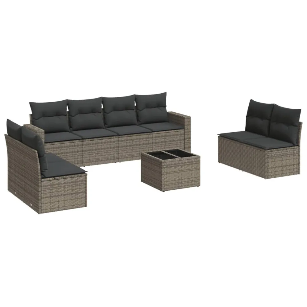 9 pcs conjunto sofás para jardim com almofadões vime PE cinzento | Montagem Fácil e Rápida