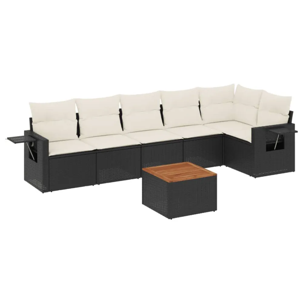 7 pcs conjunto de sofás para jardim com almofadões vime PE preto | Resistente à Chuva | Confortável