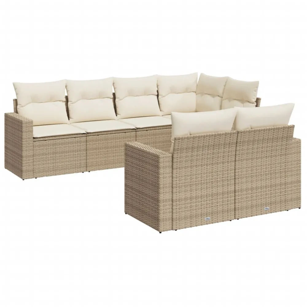 7 pcs conjunto de sofás para jardim com almofadões vime PE bege para Relaxamento ao Ar Livre