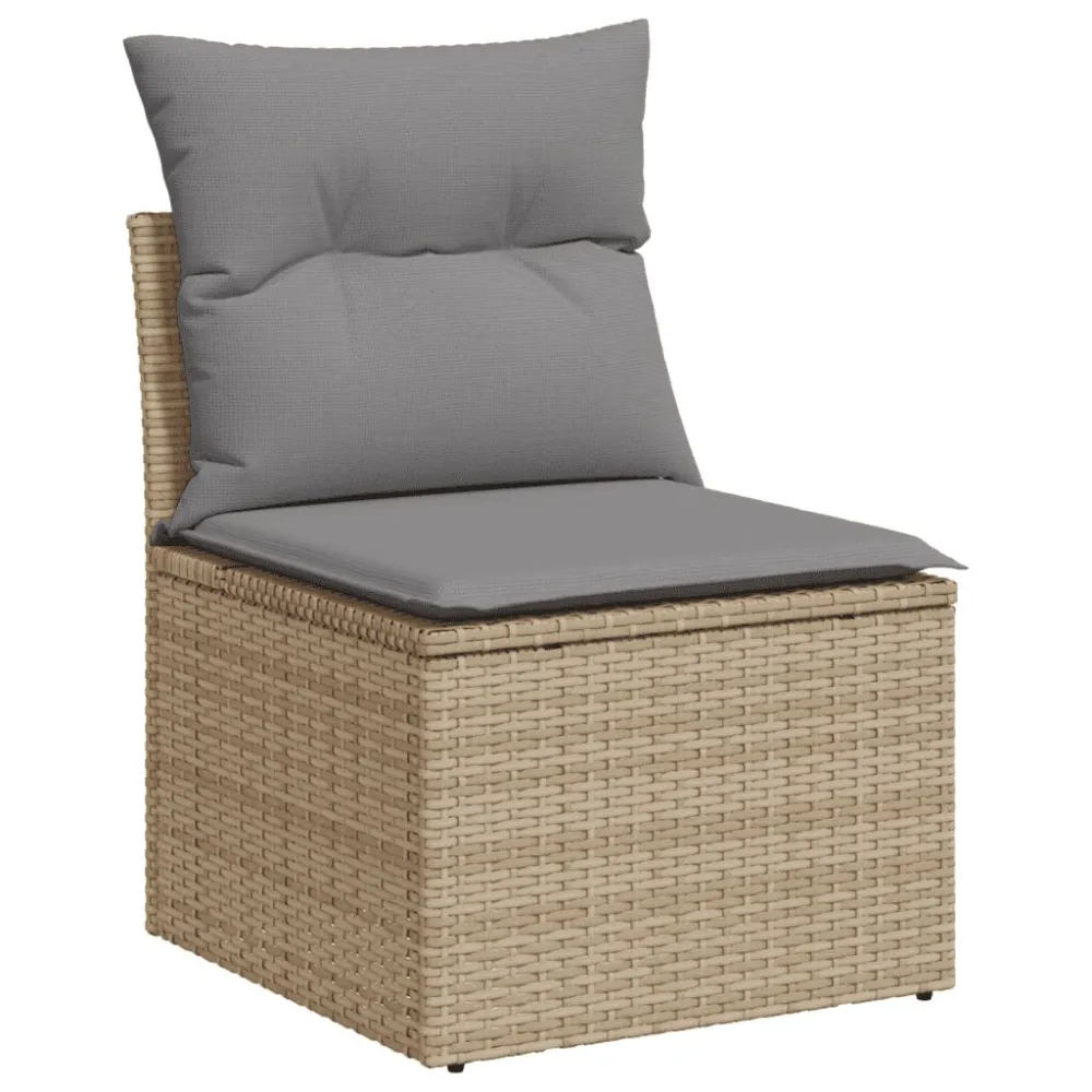 8 pcs conjunto de sofás para jardim com almofadões vime PE bege Dobrável e Portátil