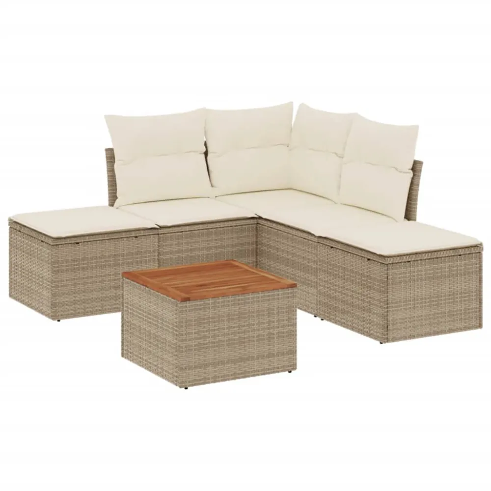 6 pcs conjunto de sofás para jardim com almofadões vime PE bege com Almofada Inclusa