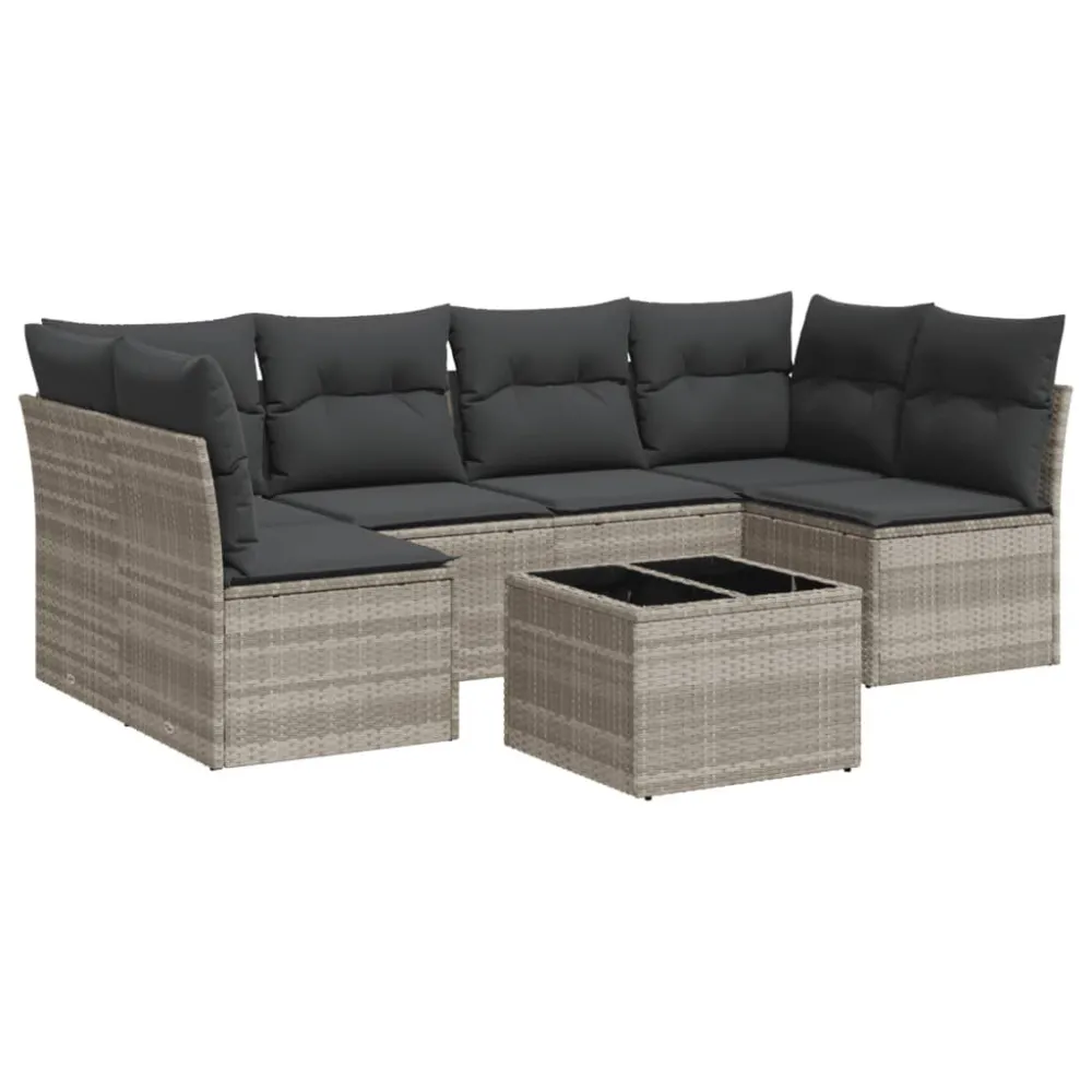 Poltrona de Rattan 7 pcs conj. sofás jardim com almofadões vime PE cinzento-claro