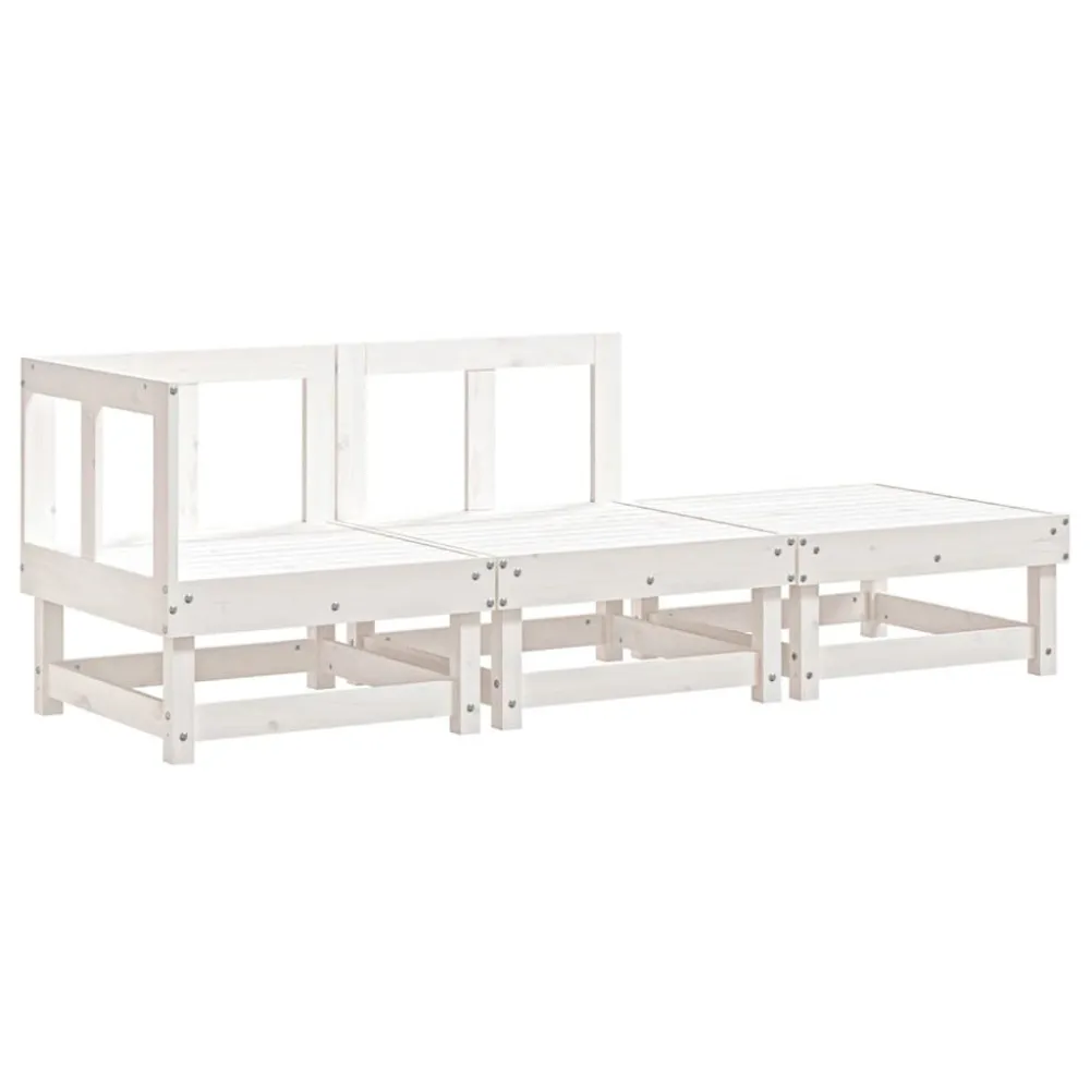 Poltrona de Rattan 3 pcs conjunto lounge de jardim madeira de pinho maciç branco