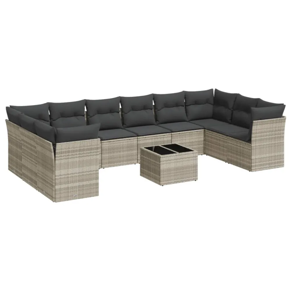 Poltrona de Rattan 11 pcs conjunto sofás de jardim com almofadões vime PE cinzento
