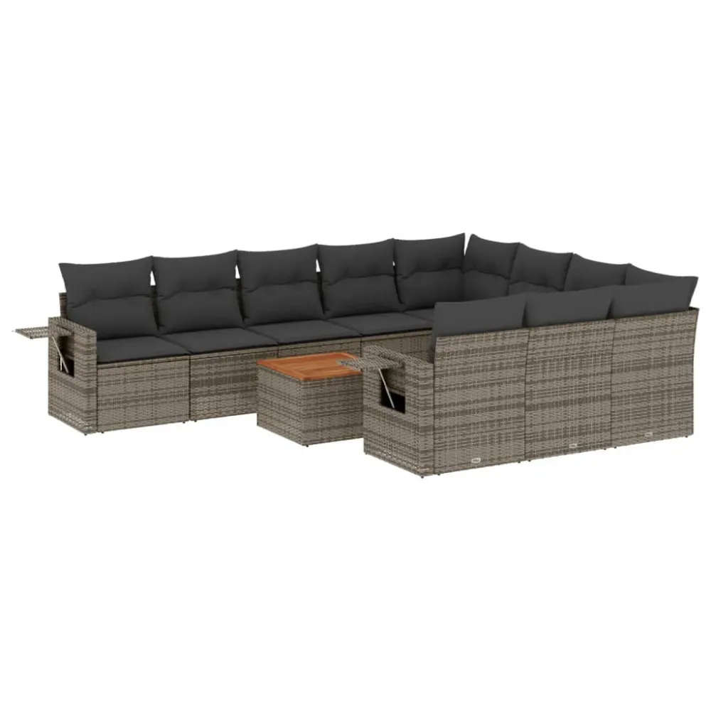 Poltrona de Rattan 11 pcs conjunto sofás de jardim com almofadões vime PE preto