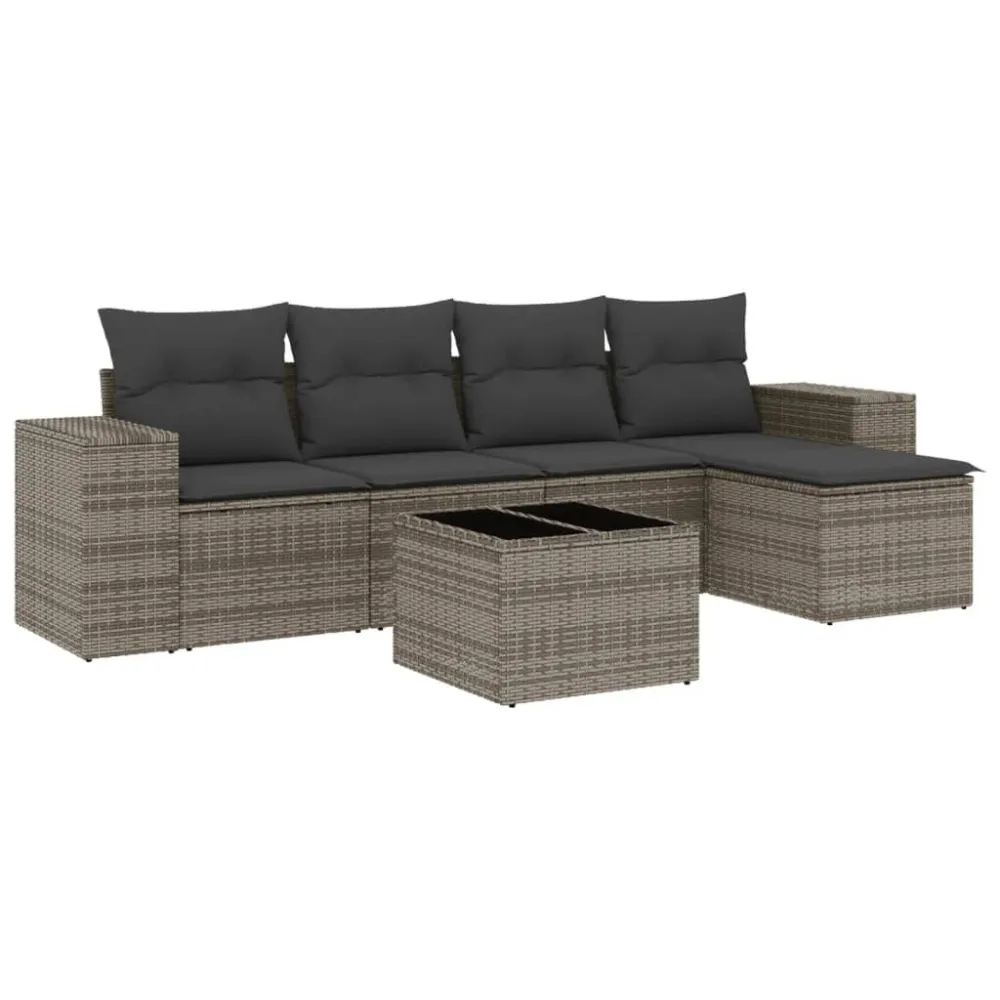 Poltrona de Rattan 6 pcs conjunto sofás de jardim com almofadões vime cinzento
