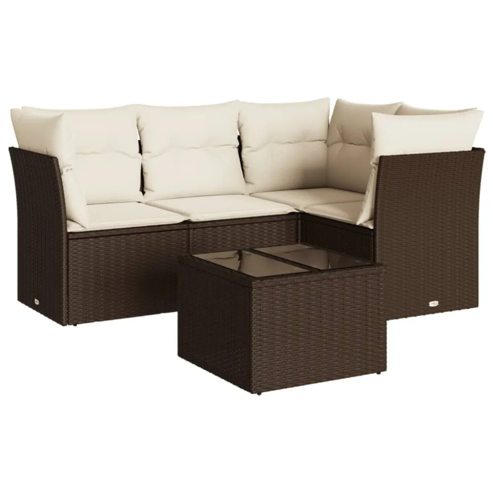 Poltrona de Rattan 5 pcs conjunto sofás para jardim com almofadões vime PE castanho
