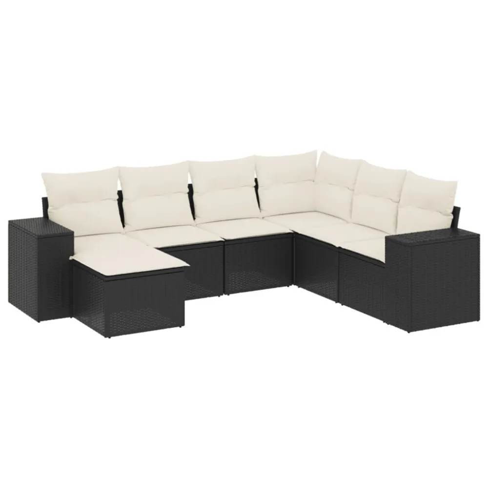 Poltrona de Rattan 7 pcs conjunto de sofás para jardim com almofadões vime PE preto