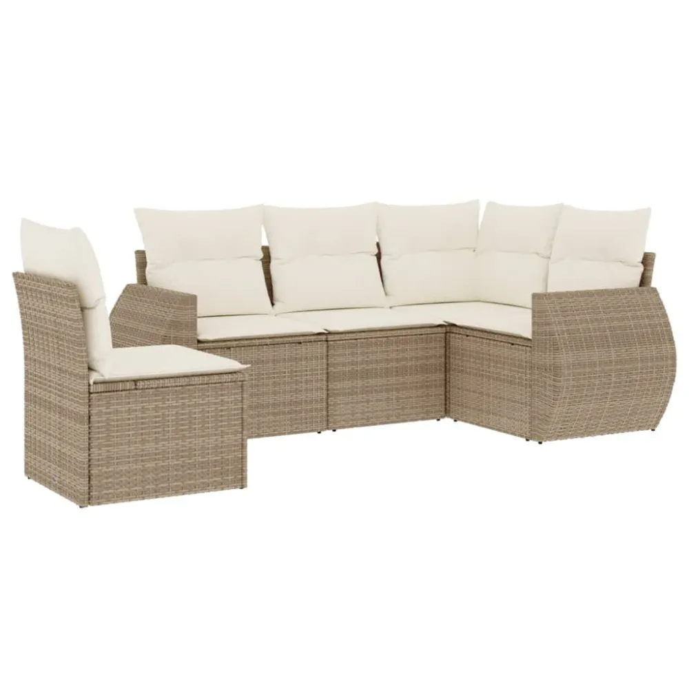 Poltrona de Rattan 5 pcs conjunto de sofás para jardim com almofadões vime PE bege