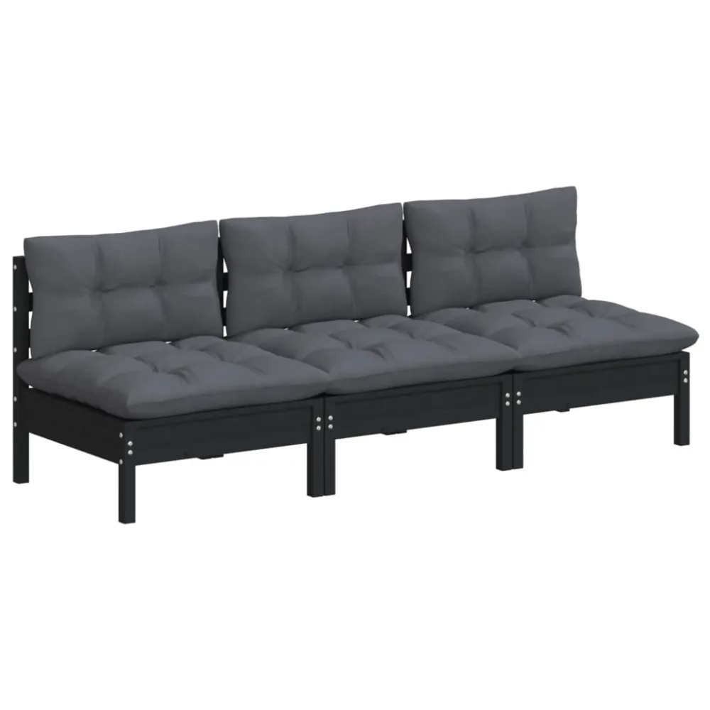 Poltrona de Rattan Sofá de jardim 3 lugares com almofadões antracite pinho maciço